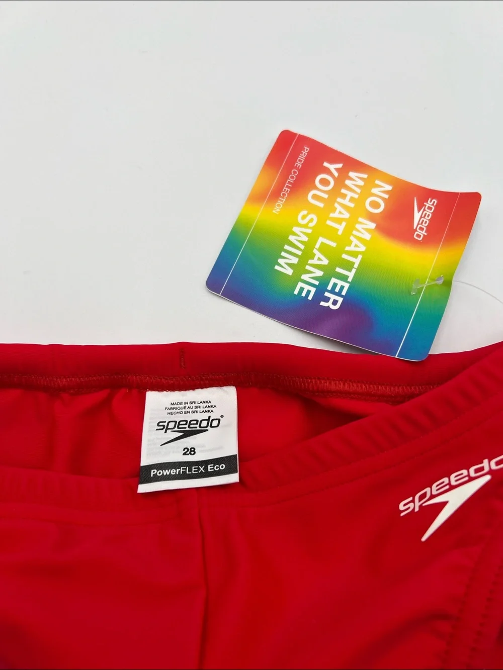 Speedo PowerFlex racer swimming brief shorts pride rainbow LGBT red men new 28